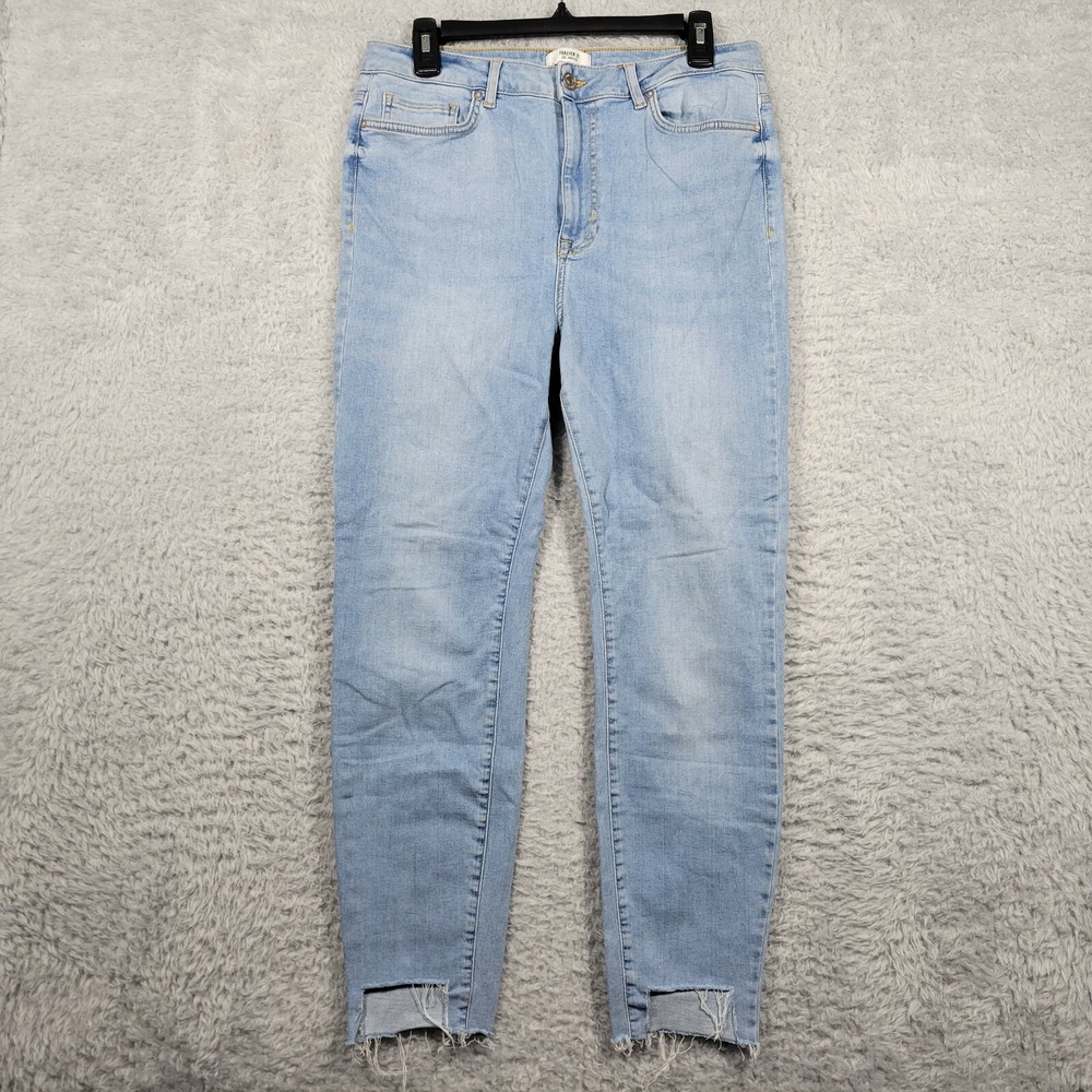Forever 21 Skinny Jeans Womens 30 Light Blue High Rise Raw Step Hem Stretch